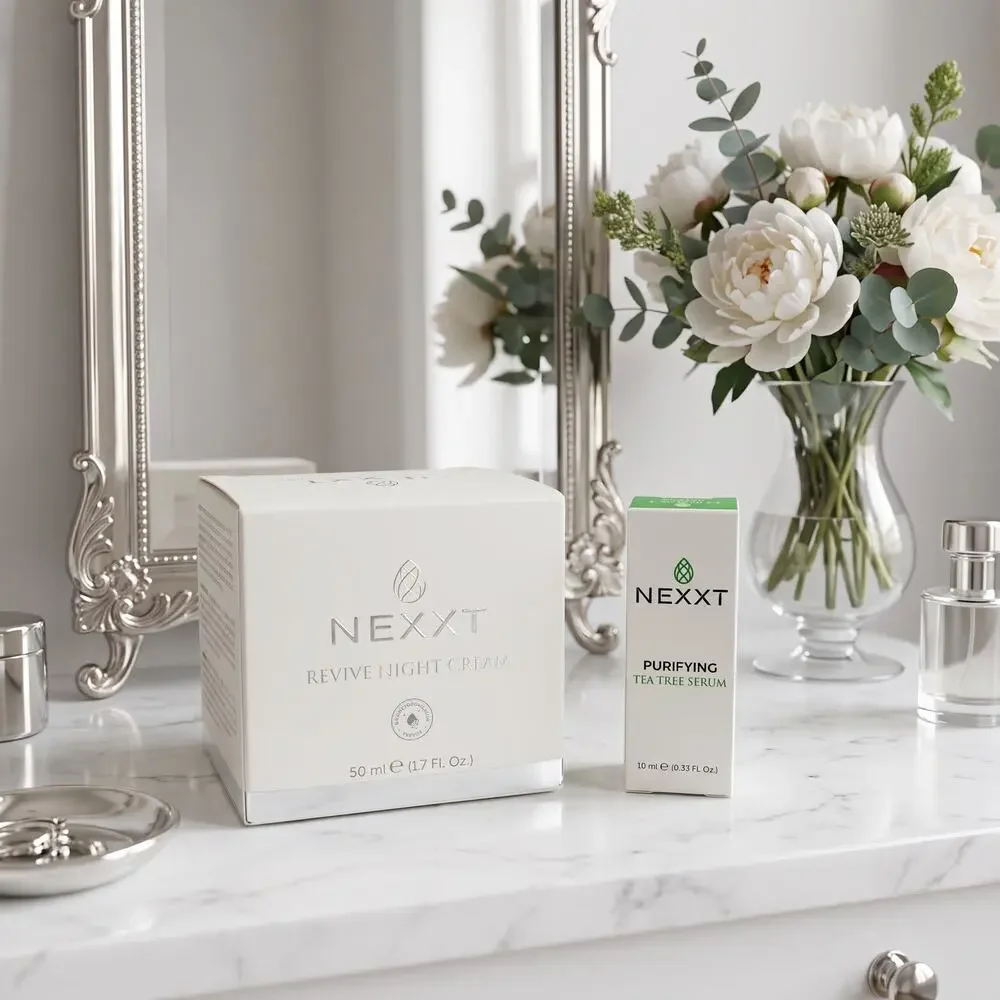 NEXXT Beauty Revive Night Cream & Purifying Tea Tree Serum 2 Pc Set - $84 MSRP